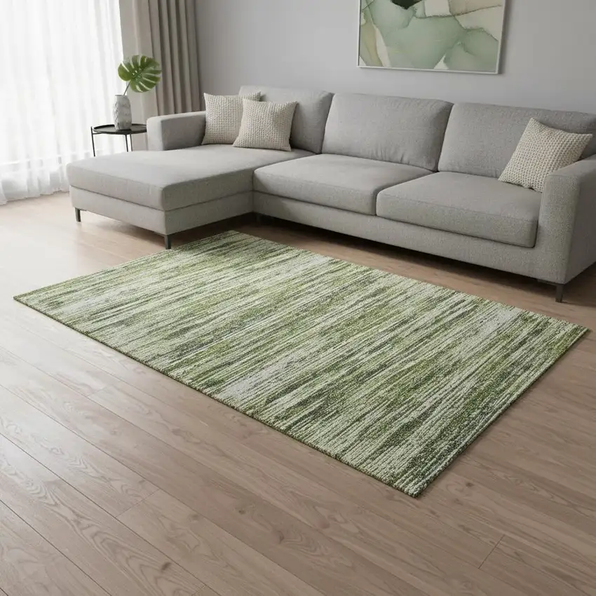 Olive Green And Beige Striped Washable Area Rug With UV Protection Photo 2