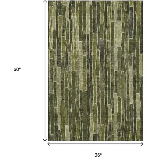 Olive Green And Beige Striped Washable Area Rug With UV Protection Photo 3