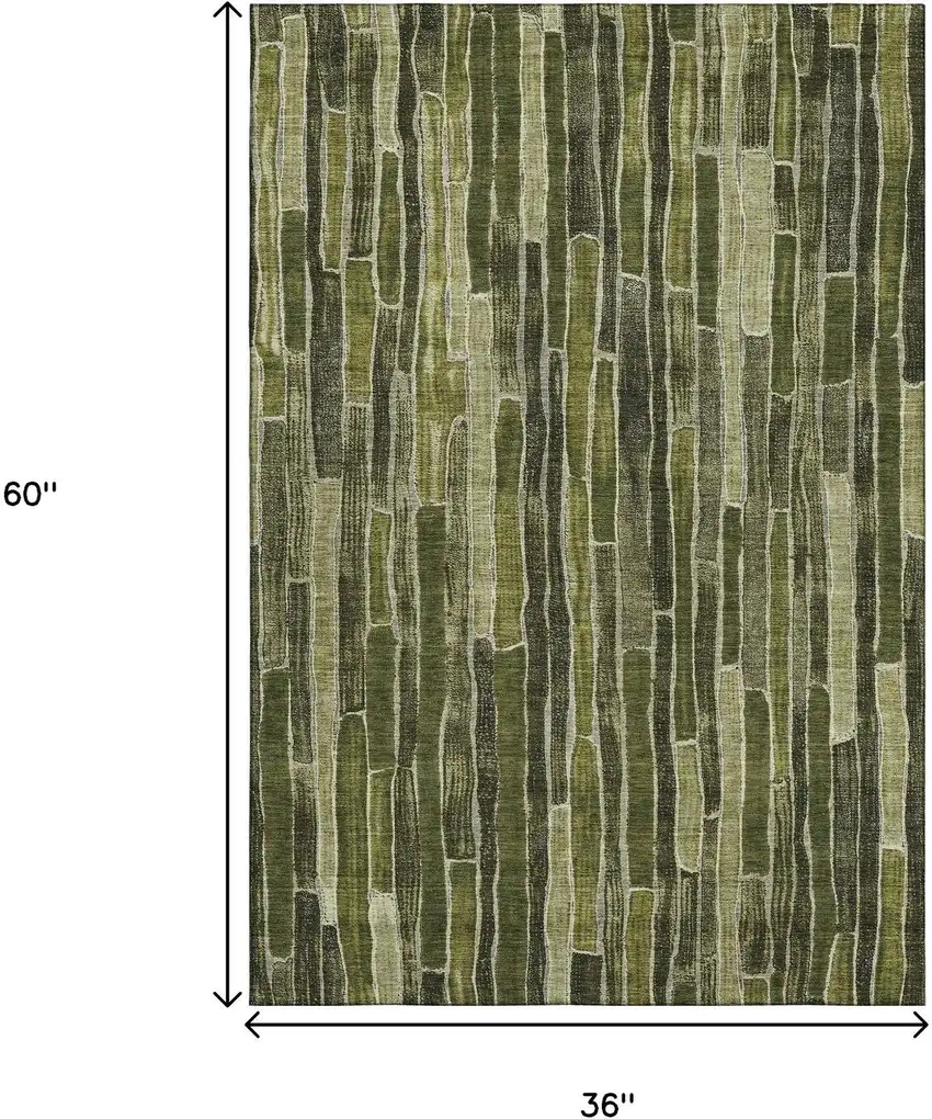 Olive Green And Beige Striped Washable Area Rug With UV Protection Photo 3