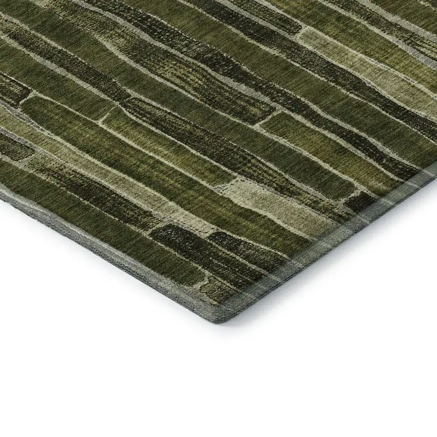 Olive Green And Beige Striped Washable Area Rug With UV Protection Photo 7