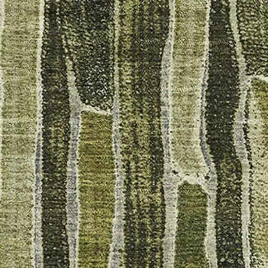 Olive Green And Beige Striped Washable Area Rug With UV Protection Photo 2