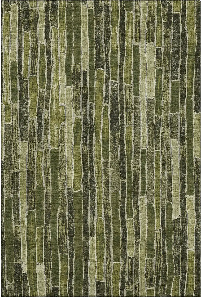 Olive Green And Beige Striped Washable Area Rug With UV Protection Photo 1