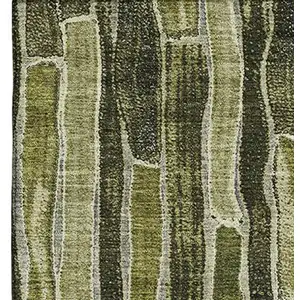 Photo of Olive Green And Beige Striped Washable Area Rug With UV Protection