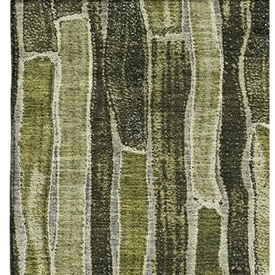 Olive Green And Beige Striped Washable Area Rug With UV Protection Photo 3