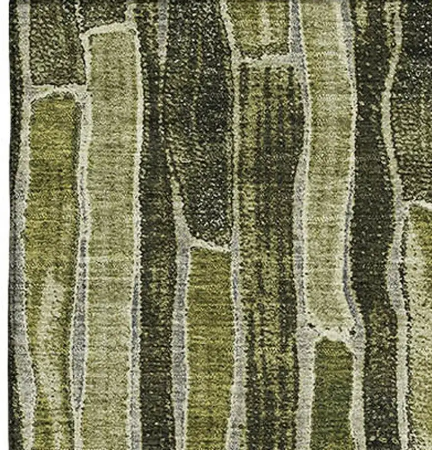 Olive Green And Beige Striped Washable Area Rug With UV Protection Photo 3