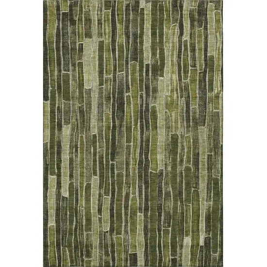 Olive Green And Beige Striped Washable Area Rug With UV Protection Photo 2