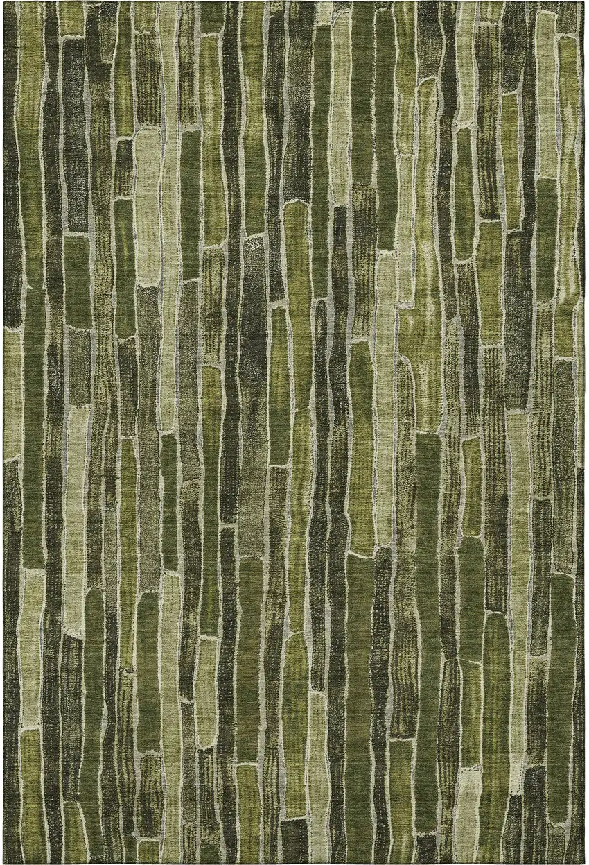 Olive Green And Beige Striped Washable Area Rug With UV Protection Photo 2