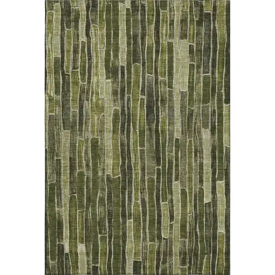 Olive Green And Beige Striped Washable Area Rug With UV Protection Photo 1