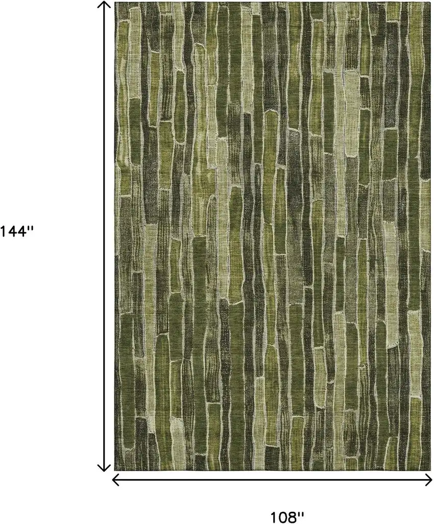 Olive Green And Beige Striped Washable Area Rug With UV Protection Photo 9