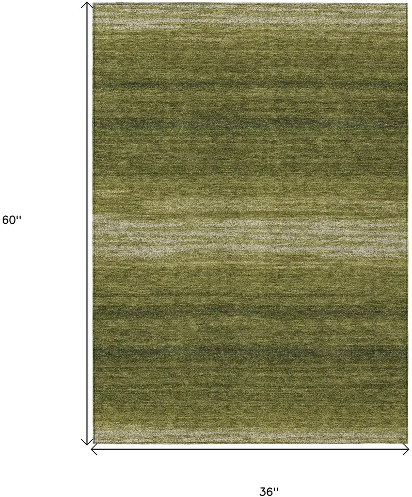 Olive Green And Beige Striped Washable Indoor Outdoor Area Rug Photo 3