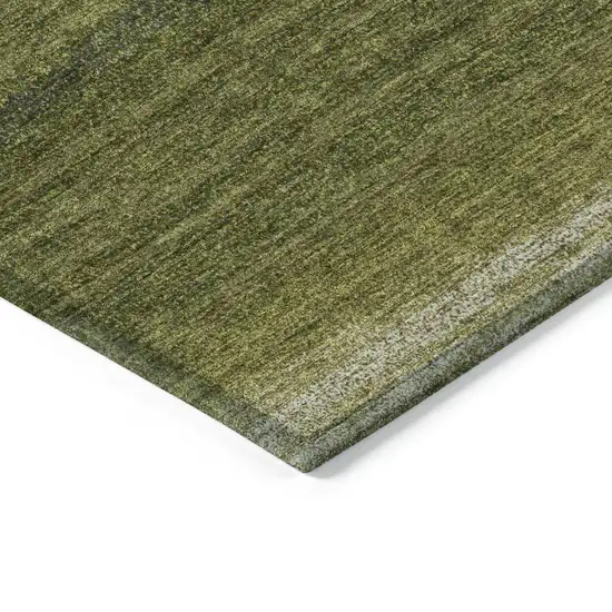 Olive Green And Beige Striped Washable Indoor Outdoor Area Rug Photo 5