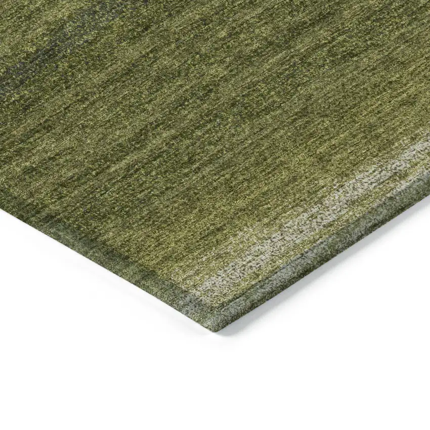 Olive Green And Beige Striped Washable Indoor Outdoor Area Rug Photo 5