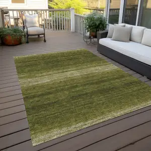 Photo of Olive Green And Beige Striped Washable Indoor Outdoor Area Rug