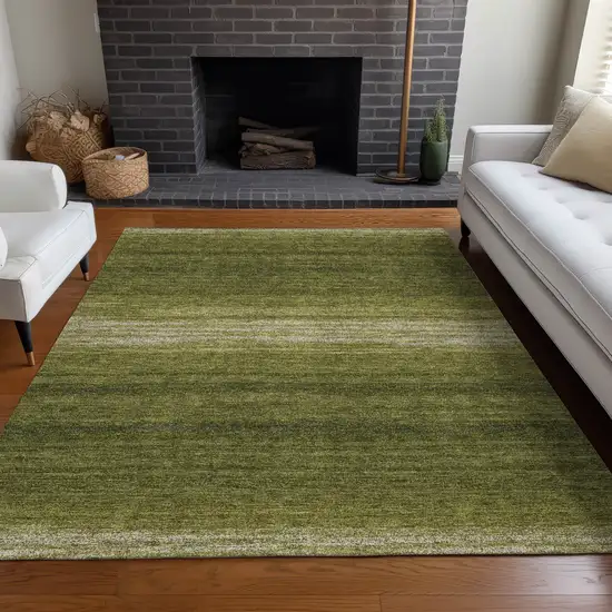 Olive Green And Beige Striped Washable Indoor Outdoor Area Rug Photo 9