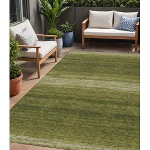 Photo of Olive Green And Beige Striped Washable Indoor Outdoor Area Rug
