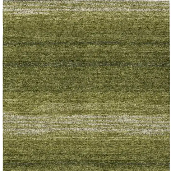 Olive Green And Beige Striped Washable Indoor Outdoor Area Rug Photo 7