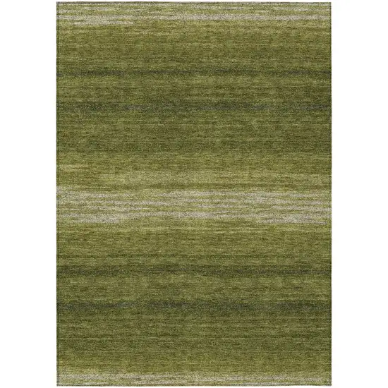 Olive Green And Beige Striped Washable Indoor Outdoor Area Rug Photo 2