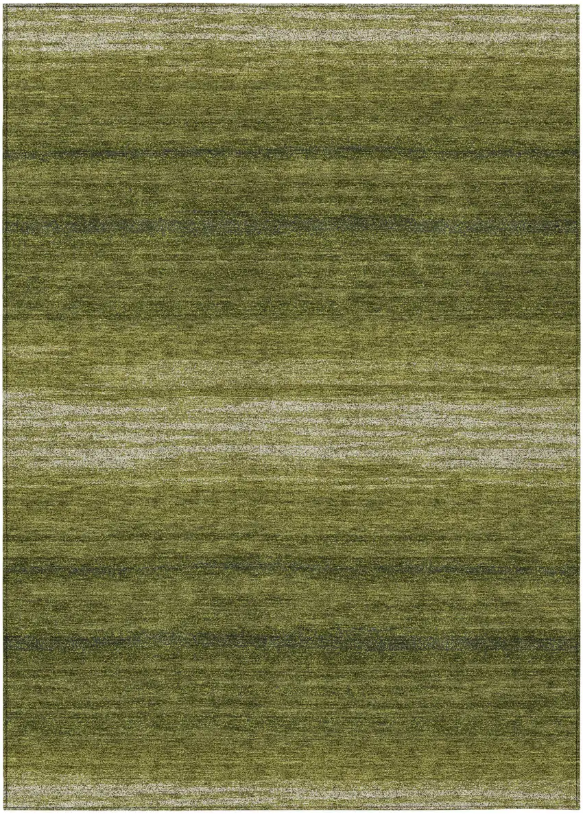 Olive Green And Beige Striped Washable Indoor Outdoor Area Rug Photo 2
