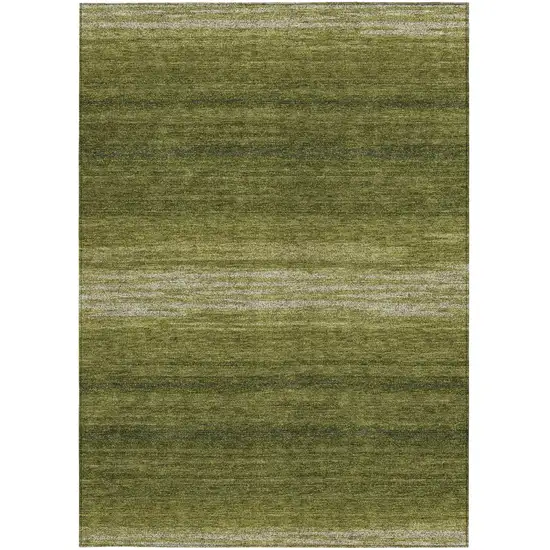 Olive Green And Beige Striped Washable Indoor Outdoor Area Rug Photo 7