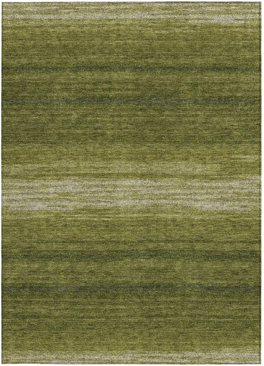 Olive Green And Beige Striped Washable Indoor Outdoor Area Rug Photo 7