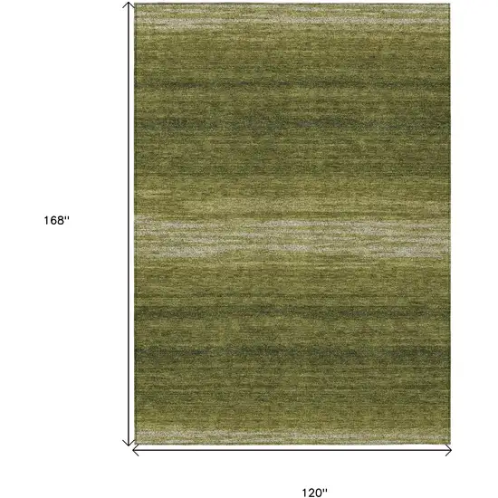 Olive Green And Beige Striped Washable Indoor Outdoor Area Rug Photo 3