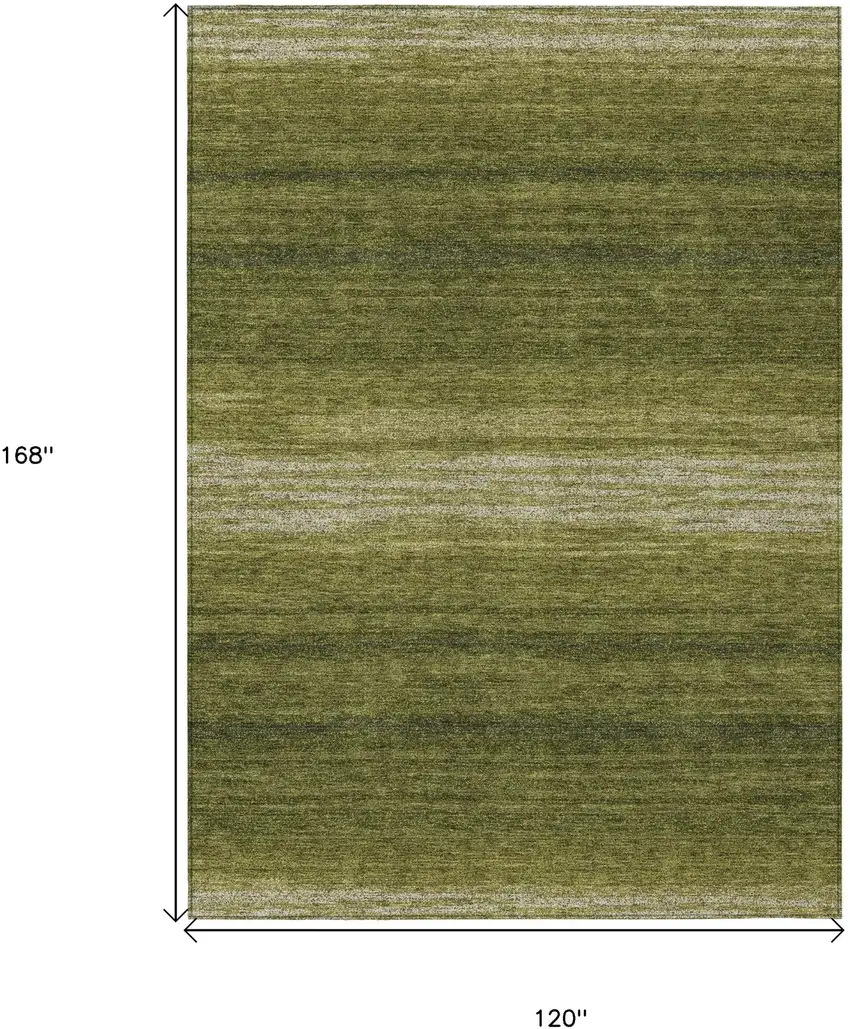 Olive Green And Beige Striped Washable Indoor Outdoor Area Rug Photo 3