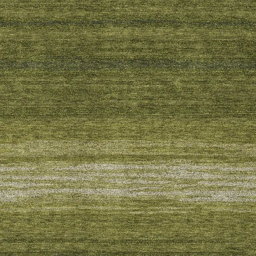 Olive Green And Beige Striped Washable Indoor Outdoor Area Rug Photo 6