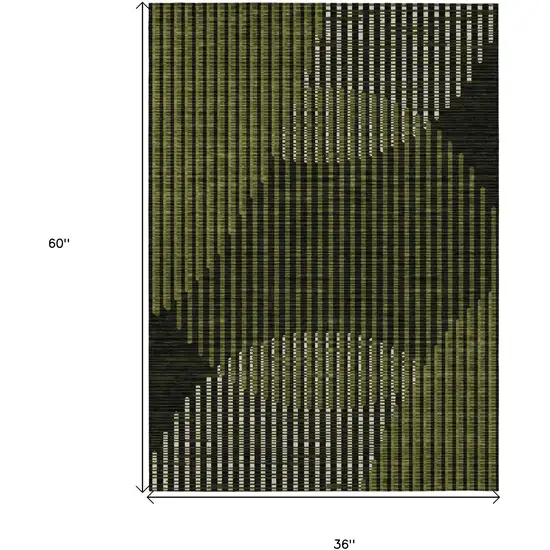 Olive Green And Black Geometric Washable Indoor Outdoor Area Rug Photo 3