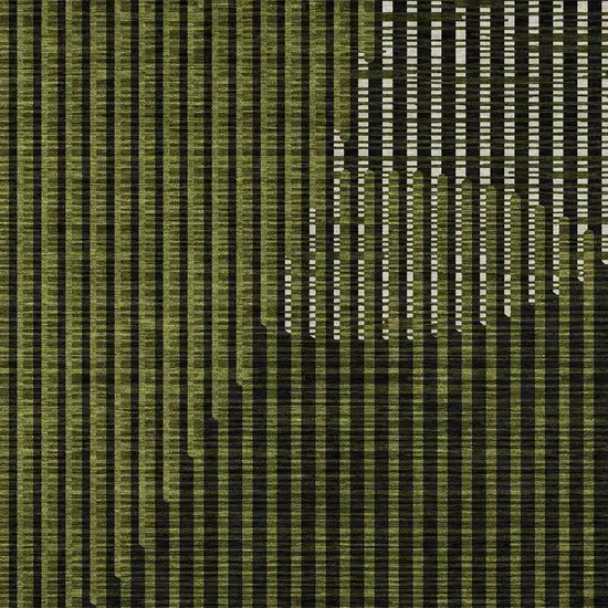 Olive Green And Black Geometric Washable Indoor Outdoor Area Rug Photo 5