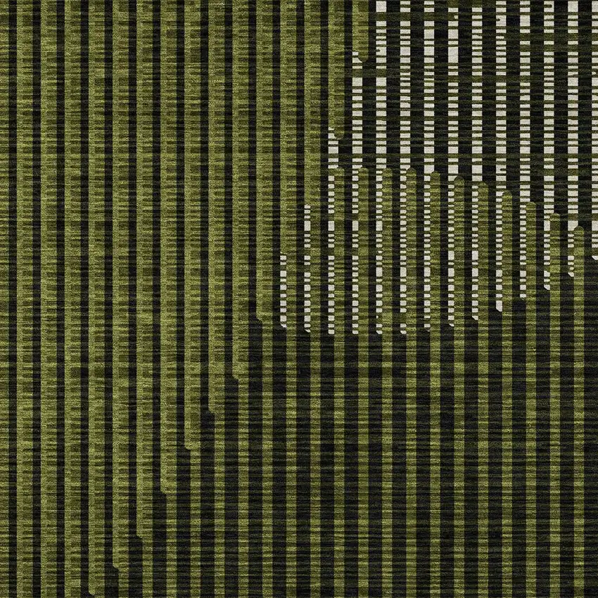 Olive Green And Black Geometric Washable Indoor Outdoor Area Rug Photo 5