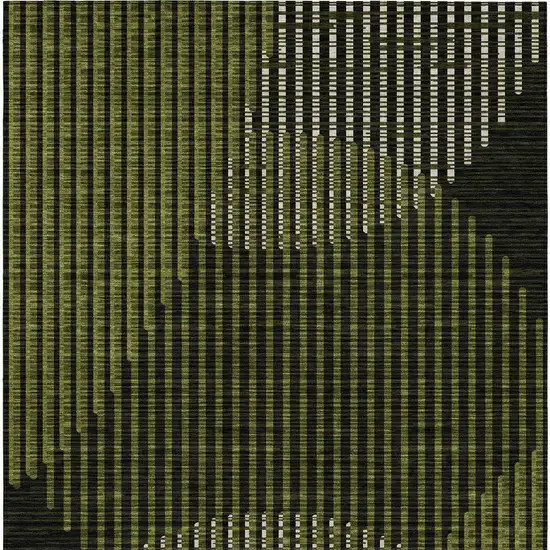 Olive Green And Black Geometric Washable Indoor Outdoor Area Rug Photo 6