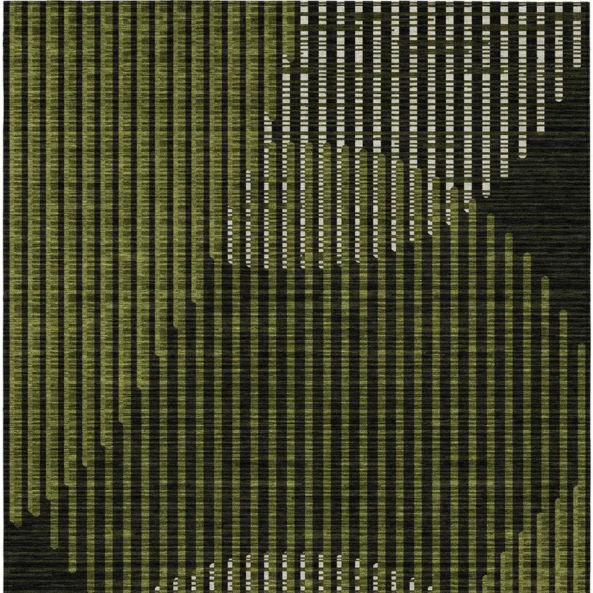 Olive Green And Black Geometric Washable Indoor Outdoor Area Rug Photo 6