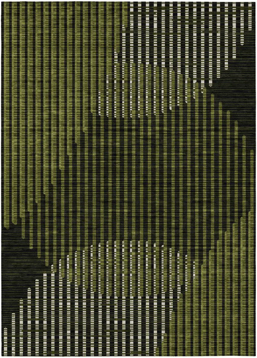 Olive Green And Black Geometric Washable Indoor Outdoor Area Rug Photo 2