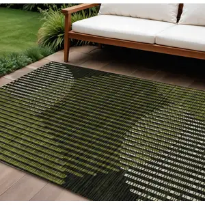 Photo of Olive Green And Black Geometric Washable Indoor Outdoor Area Rug