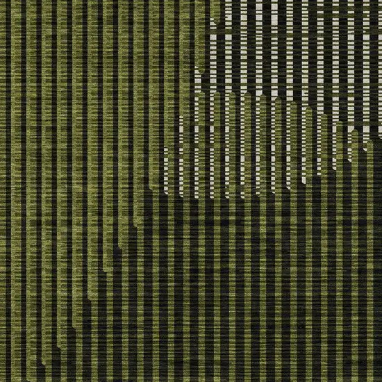 Olive Green And Black Geometric Washable Indoor Outdoor Area Rug Photo 5