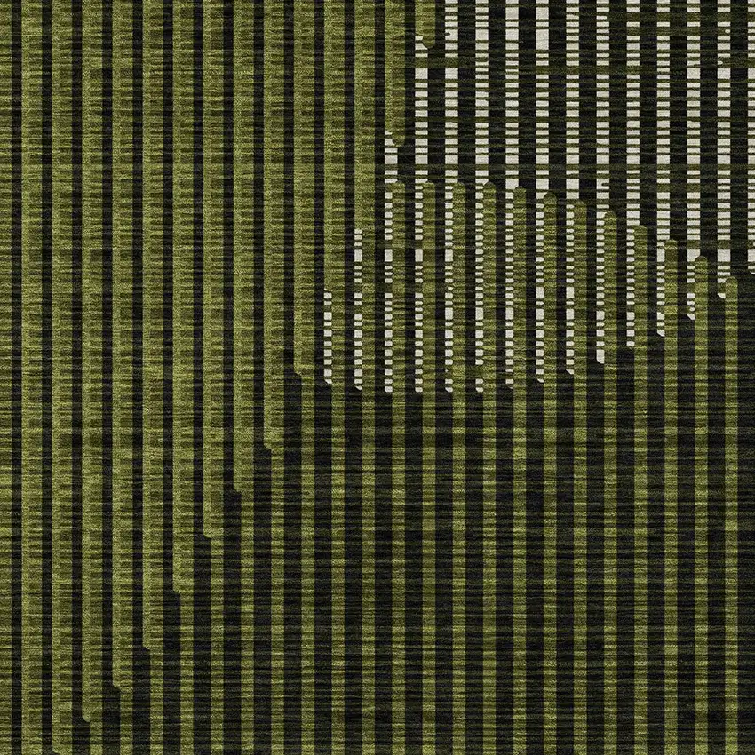Olive Green And Black Geometric Washable Indoor Outdoor Area Rug Photo 5