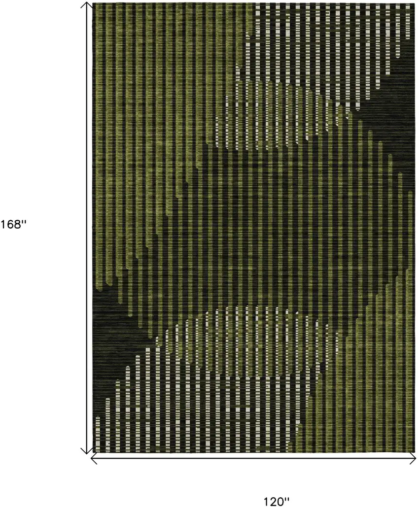 Olive Green And Black Geometric Washable Indoor Outdoor Area Rug Photo 3