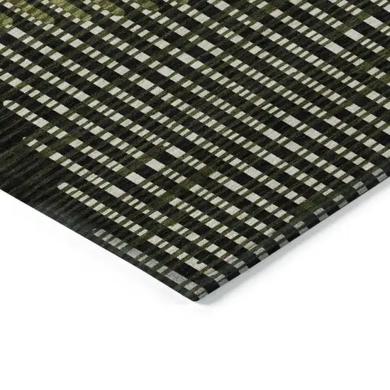 Olive Green And Black Geometric Washable Indoor Outdoor Area Rug Photo 4
