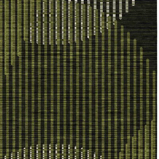 Olive Green And Black Geometric Washable Indoor Outdoor Area Rug Photo 5