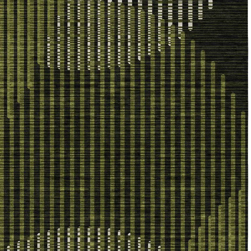 Olive Green And Black Geometric Washable Indoor Outdoor Area Rug Photo 5