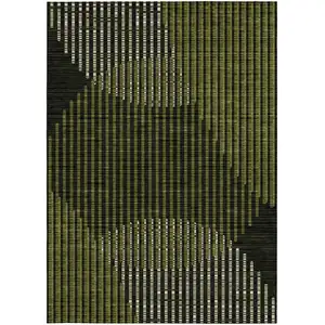 Photo of Olive Green And Black Geometric Washable Indoor Outdoor Area Rug