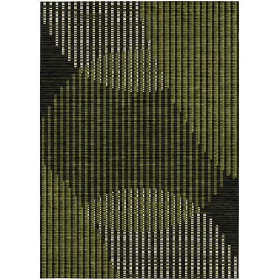 Olive Green And Black Geometric Washable Indoor Outdoor Area Rug Photo 6