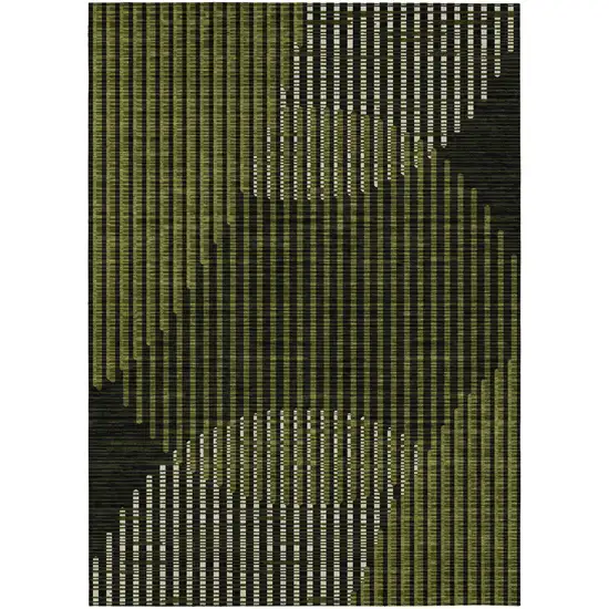 Olive Green And Black Geometric Washable Indoor Outdoor Area Rug Photo 2