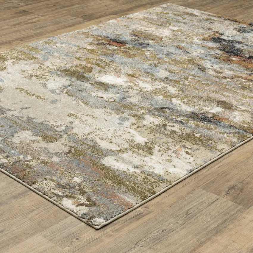 Olive Green And Blue Abstract Area Rug Photo 7