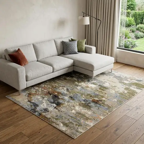 Olive Green And Blue Abstract Area Rug Photo 1