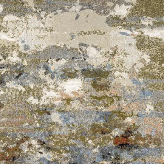 Olive Green And Blue Abstract Area Rug Photo 3