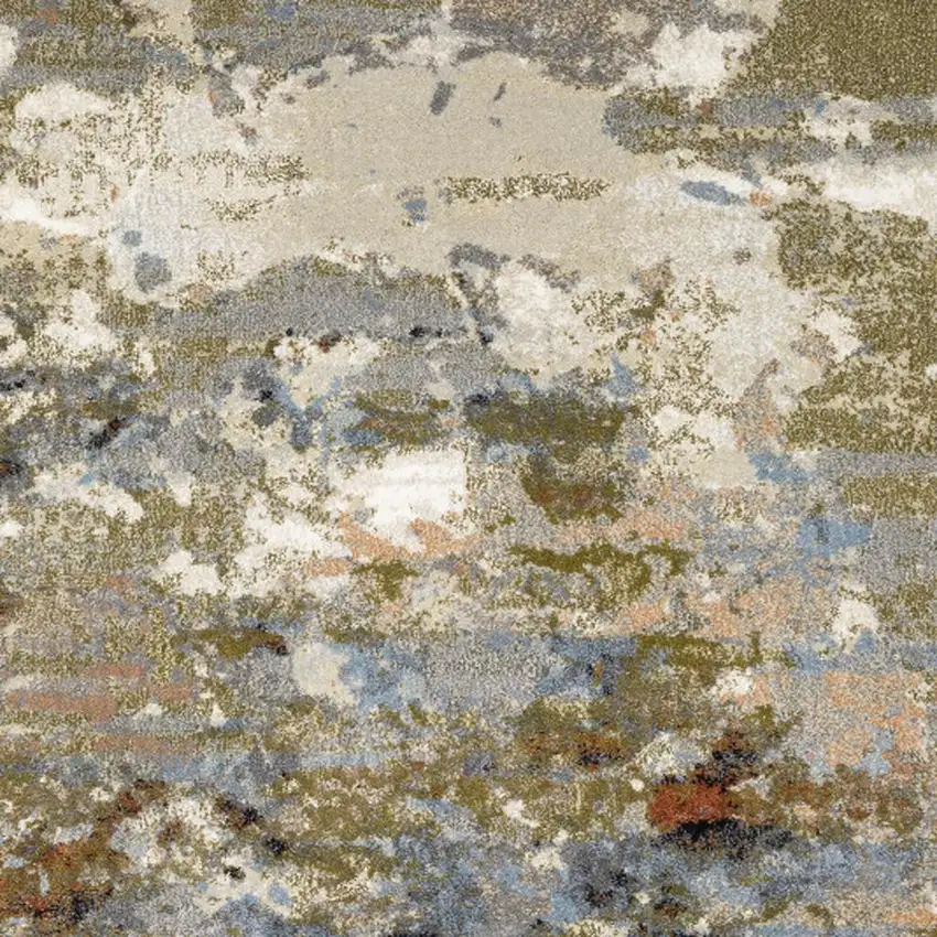 Olive Green And Blue Abstract Area Rug Photo 3