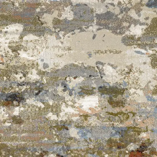 Olive Green And Blue Abstract Area Rug Photo 3