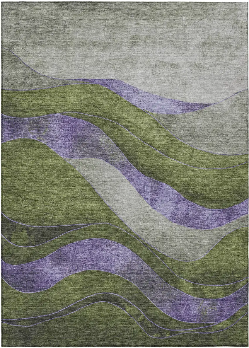 Olive Green And Blue Abstract Washable Indoor Outdoor Area Rug Photo 8
