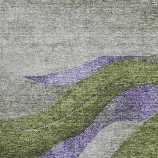 Olive Green And Blue Abstract Washable Indoor Outdoor Area Rug Photo 3